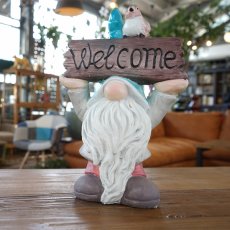 ガーデンノーム 小鳥とウェルカムボードを持ったノーム ブルーハット Ｓサイズ商品イメージ02