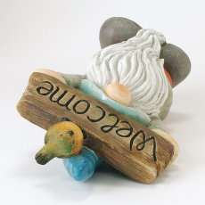 ガーデンノーム 小鳥とウェルカムボードを持ったノーム ブルーハット Ｓサイズ商品イメージ05