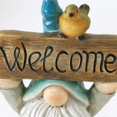 ガーデンノーム 小鳥とウェルカムボードを持ったノーム ブルーハット Ｓサイズ商品イメージ06