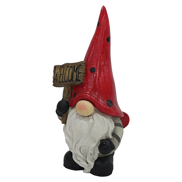 ガーデンノーム ウェルカムボードを持ったノーム レッドハット